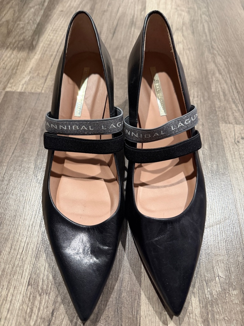 Hannibal Laguna Black Pointed Heels with Branded Elastic Straps - Picture 4 of 6